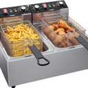 Commercial Deep Fryer, Dual Tank 3000W Electric Countertop Fryer with Basket, 10L Double Stainless Steel Oil Fryer,T60 Minute Timer for Home Kitchen and Restaurant(20L)