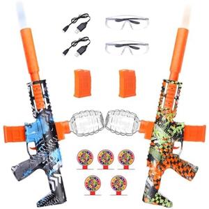 2 Pack Gel Splatter Blasters, Full Auto Electric Splatter Ball Toy, 10 Rounds Per Seconds, 50000+, 600 Hopper, 2 Rechargeable Batteries, Outdoor Activities Team Game Toy for Age 12+ Year Up No Classes