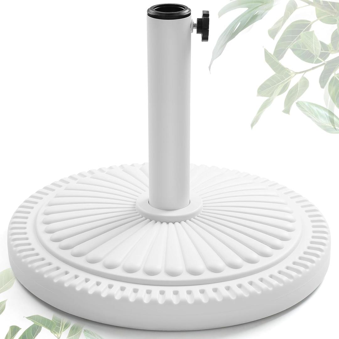 FRUITEAM 33-lbs Round Patio Umbrella Base Pre-Filled Umbrella Stand 15" Sun-Flower-Pattern Heavy Duty Market Umbrella Base Stand for Patio, Outdoor, Swimming Pool, White