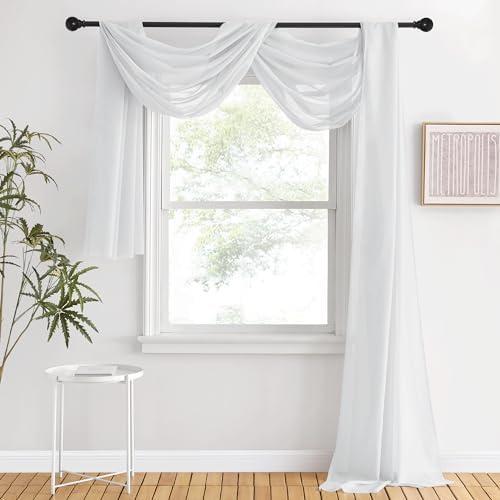NICETOWN Scarf Curtain for Living Room - Elegant Solid Voile Sheer Valance Topper Long Window Treatment Scarf for Villa/Cottage (1 PC, Light Gray, W60 x L216)