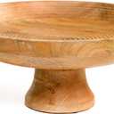 THE ART BOX Wooden Footed Centerpiece Fruit Bowl Ribbed Natural - 12 Inch Kitchen Counter Farmhouse Dish Large Bowls for Christmas Table Decor