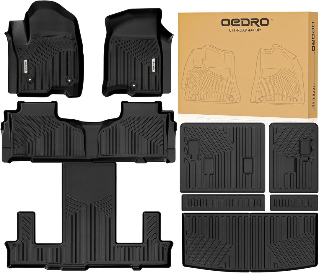 OEDRO Floor Mats Fits for Chevrolet Tahoe/GMC Yukon 2021-2025 w/ 7-Seat, Custom Fit TPE All Weather Trunk Mat with Backrest for Chevy Tahoe Accessories, Anti-Slip Back Seat Protector, Full Mat Set