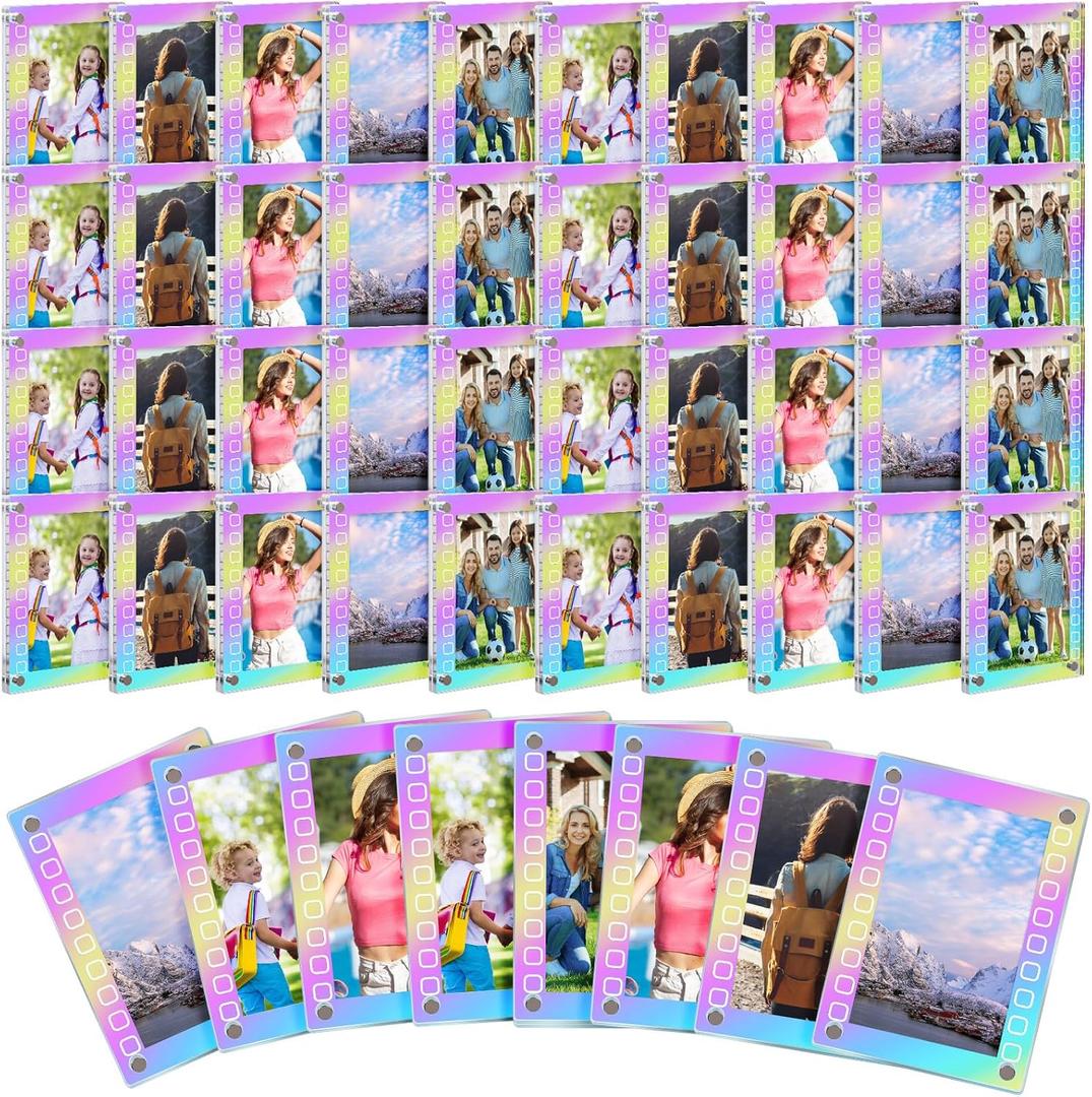 Fiwochic 48 Pcs 2x3 Acrylic Magnetic Picture Frames Bulk Laser Mini Film Photo Frame for Fridge Refrigerator Photo Postcard Office Home Decor