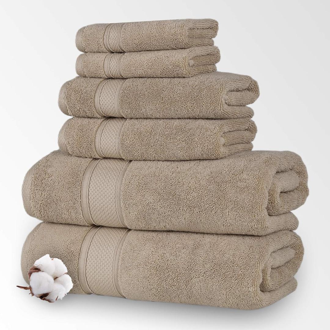 NOVA Luxury Linen - Hotel Quality Turkish Towel Set for Bathroom (6 Pcs Towel Set, Warmsand Beige)