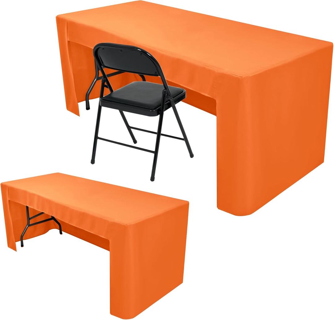 Nasitos 2 Pack 6' Fitted Tablecloth Orange Trade Show Table Cloth-Open Back Valentines Tablecloth Washable and Wrinkle Resistant Rectangular Trade Show Table Cover for Parties, Banquet, Baby Shower