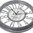 Bernhard Products Large Wall Clock 16 Inch Gray Noiseless Battery Operated Quality Quartz Rustic Farmhouse Shabby Chic Vintage Design for Kitchen/Living Room/Bedroom/Decorative Stylish Clocks