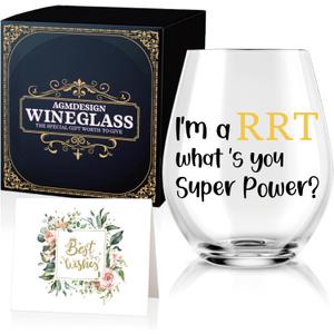 AGMDESIGN I'm A RRT What's Your SuperPower Wine Glass, Funny Respiratory Therapist Gifts for Women Men Nurses Doctors, RRT Thank You Present, Graduation Gifts for Respiratory Tech Colleagues Students, 15oz