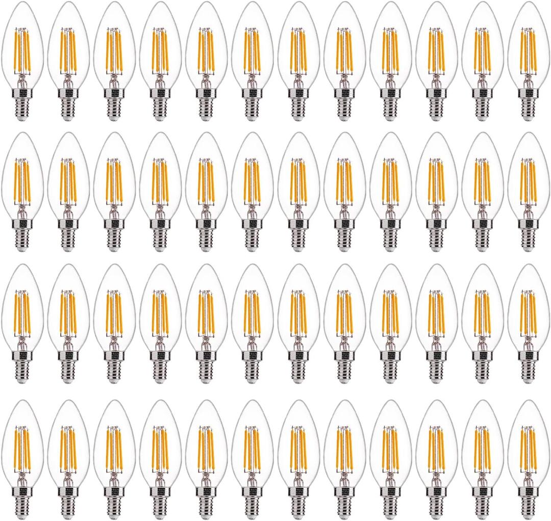 FLSNT 48 Pack LED Candelabra Bulbs 60W Equivalent, B11 Dimmable LED Chandelier Light Bulbs, E12 Base, 2700K Soft White UL,CA65 Listed.