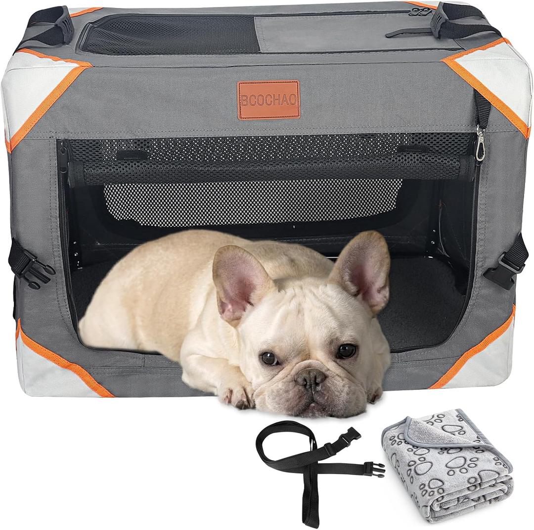Collapsible Dog Crate-Portable Dog Crates for Small Medium Dogs,4-Door Portable Pet Travel Crate,Sturdy/Breathable/Comfortable,Indoor & Outdoor & Car Back Seat;Soft Dog Blanket (26.0"L x 18.0"W x 18.0"H, Grey-Dog Crate)