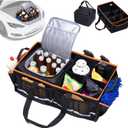 Car Front Trunk Organizer with Cooler Bag Compatible with Tesla Model 3, Model 3 Highland, Model Y Foldable Grocery Frunk Storage Bag Collapsible for Car SUV with Multi Compartment (Black with Lable)