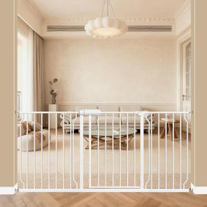 ALLAIBB Baby Gate Pressure Mounted Extra Wide Walk Through Child Kids Safety Toddler Tension White Long Large Pet Dog Gates with Extension for doorways Kitchen and Living Room (62.20-66.93"/158-170cm)