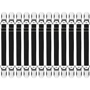 Boao 12 Pcs Bed Sheet Clips Straps Sheet Corner Straps Holder Adjustable Mattress Clips, Elastic Bed Grippers Suspender Fasteners Holder for Home(Black,14-28 Inch Length)