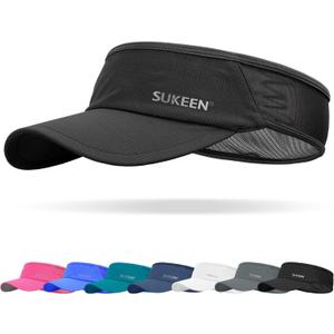 Sukeen Sports Sun Visor Men Women Lightweight Packable Cooling Stretchy Visor Hat for Running, Tennis, Golf (One Size, Black)