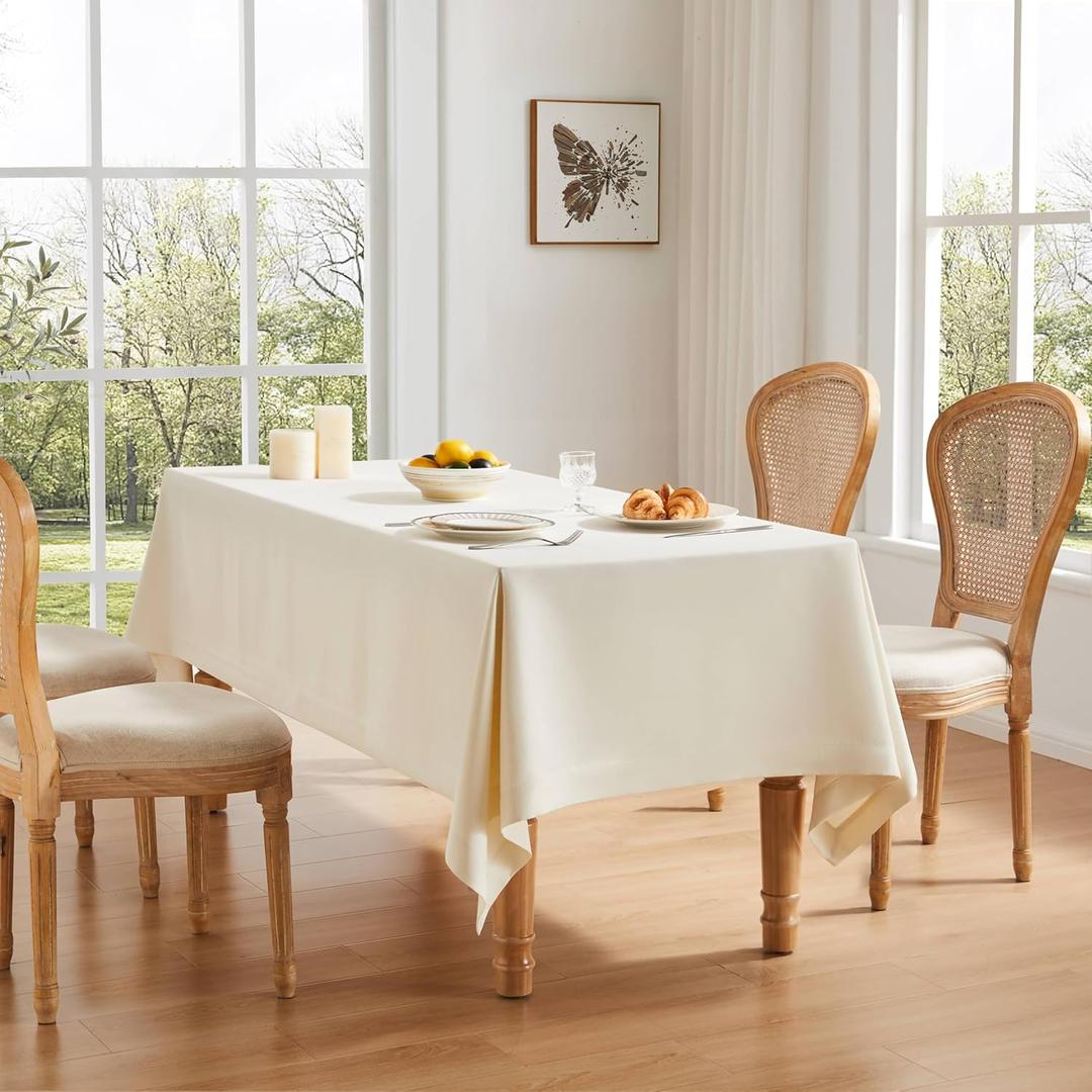 ZeeMart Basic Linen Textured Table Cloth, 60 x 120 Inch Ivory, Farmhouse Style Off White Rectangle Tablecloth, Wrinkle Resistant Washable Heavy Weight TableCloths