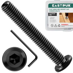 20Pcs M10-1.5 x 60mm Flat Head Socket Cap Screws Bolts 304 Stainless Steel Black Zinc Plated Furniture Bolts, Fully Threaded M10 Bolt with Hex Spanner