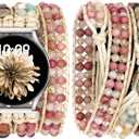 JR.DM Boho Beaded Handmade Braided Bracelet Band Women 20mm Compatible with Samsung Galaxy Watch 7/6/5/4/Active 2/4 Classic/6 Classic/5 Pro/FE 40mm 42mm 43mm 44mm 45mm 46mm 47mm (A3 Khaki Natural Stone (Only 20mm))