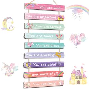 Yookeer Set of 9 Pink Room Decor for Teen Girls Aesthetic, Unicorn Rainbow Wall Art for Girls' Bedroom Inspirational Boho Rainbow Wall Art Signs for Princess Nursery Room Bedroom Nursery Decor