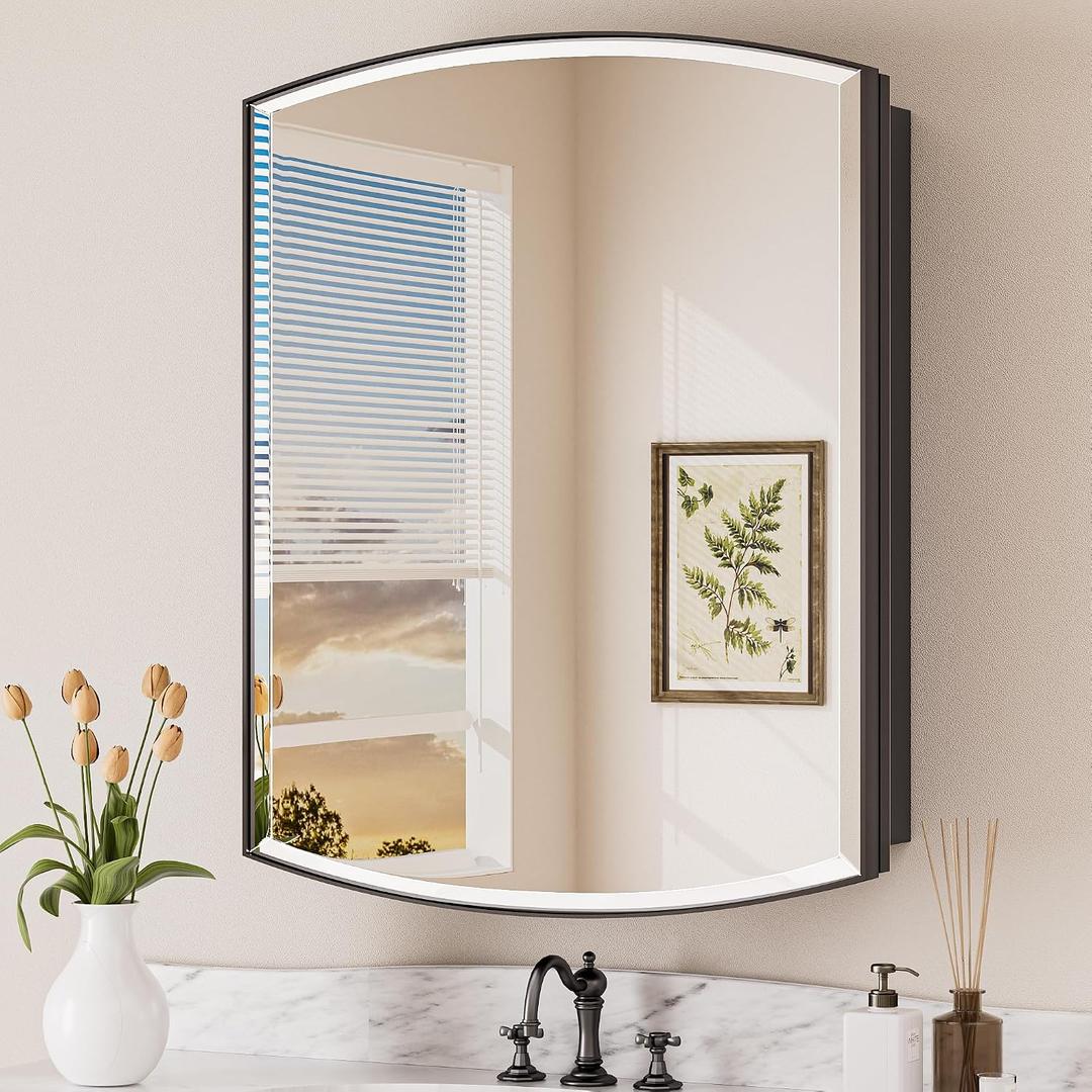 Keonjinn Black Medicine Cabinet with Mirror 24" x 30", Adjustable Shelves