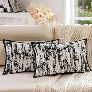 A Moment Throw Pillow Covers 20x12 Inch Set of 2, Soft Textured Decorative Tie-Dye Style Cushion Covers, Modern Boho Farmhouse Home Decor Pillow Cases for Couch, Bed, Living Room,Black