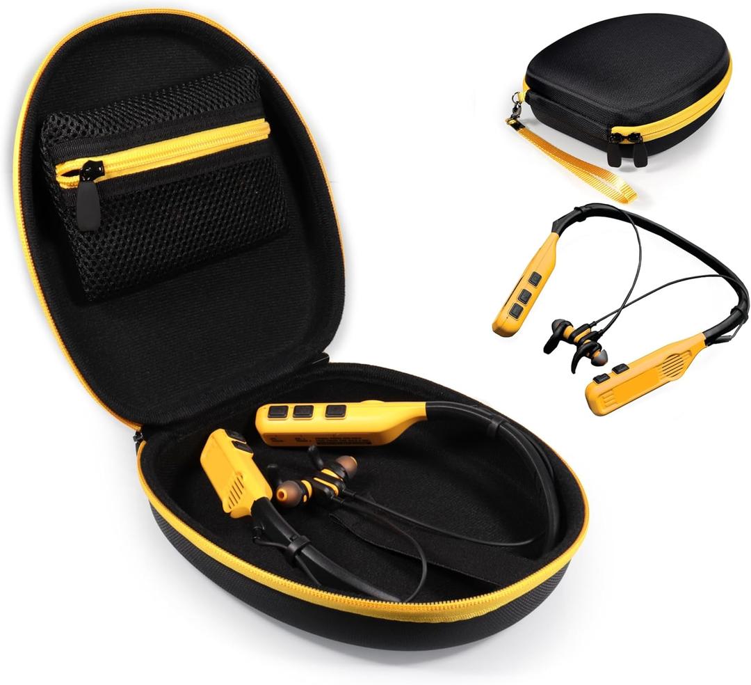 CaseSack Case Compatible with DEWALT Neckband Headphones and 2-in-1 Neckband Headphones w/Built-in Speakers (Black with Yellow Zip)