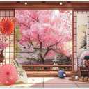 10x8ft Fabric Spring Cherry Blossoms Backdrop Japanese Sakura Garden Photography Background Room Courtyard Indoor Party Decorations Photo Banner Props