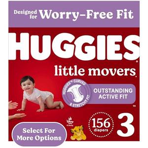Huggies Size 3 Diapers, Little Movers Baby Diapers, Size 3 (16-28 lbs), 156 Count (6 packs of 26)