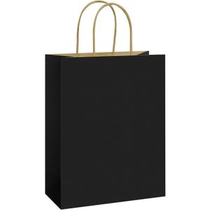REMTAP Gift Paper Bags 84.510.5 50Pcs Kraft Bags with Handles Bulk Gift Bag for Wedding Party Craft Retail Packaging, Shopping, Party Favor, Retail Bag (Black-M-50pcs, 8 * 4.5 * 10.5)