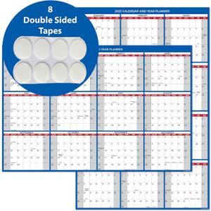 2025 Wall Calendar with Double Sided Tape for Wall hanging, Large Wet & Dry Erase Laminated, Size 24x36