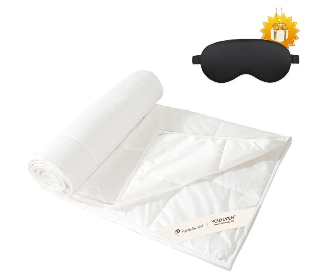 YOUR MOON Summer Lightweight Wool Comforter - Breathable & Thin Duvet Insert for Hot Sleepers, 100% Australian Wool Filling 100gsm with Pure Cotton Shell-Queen Size (White)