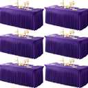6 Packs Purple Table Clothes for 6 Foot Rectangle Tables, One-Piece Wrinkle Resistant Stretch Spandex Table Covers with Skirt for Event Banquet Wedding Birthday Party