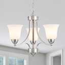 3-Lights Farmhouse Chandelier Brushed Nickel Modern Dining Room Light Fixture Silver Adjustable Ceiling Hanging Pendent Lighting with Frosted Glass for Kitchen Island, Living Room, Foyer