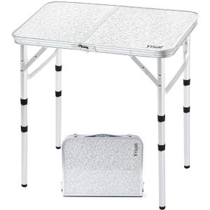Folding Camping Table 2ft Portable Picnic Table Adjustable Height Small Card Table Aluminum Foldable Lightweight with Carry Handle for Outdoor Indoor Hiking Camp BBQ Beach (24"l X 16"w)
