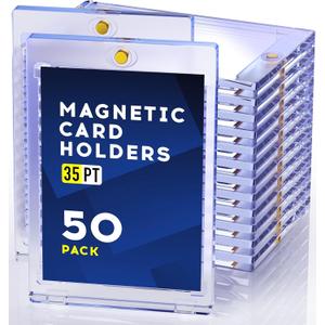50ct Magnetic Card Holder, 35pt One Touch Card Holder, U-V Protectors Hard Plastic for Trading Cards, Magnet Case, Sports, Game, Football, Baseball