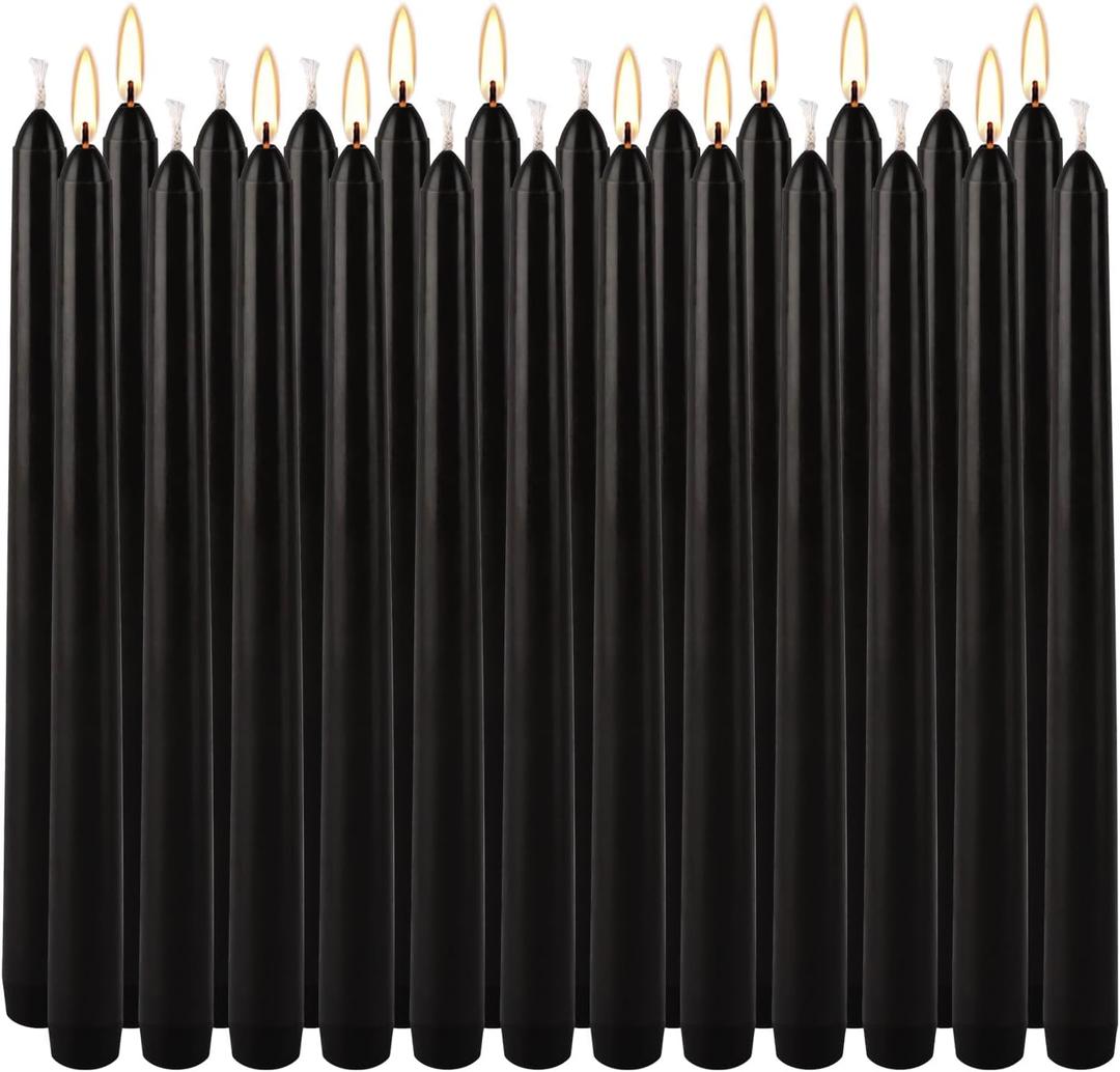 24 Pack Tall Taper candles-10 Inch Black Dripless, Unscented Dinner Candle Sticks, for Shabby, Halloween, Christmas, Wedding, 8 Hours Burn Time.