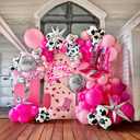 Farm Cowgirl Disco Balloon Garland Arch Kit 120P+ Hot Pink And Silver Balloons With Cowgirl Boots Disco Ball Star Mylar Balloon For Women 30th Birthday Last Rodeo Bachelorette Party Decorations
