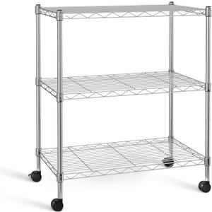 Simple Deluxe Heavy Duty 3-Shelf Shelving with Wheels, Adjustable Storage Units, Steel Organizer Wire Rack, 24.02L x 13.78W x 31.89H, Chrome, HKSHLF23133003CPC