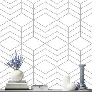 Pack of 2, LiKiLiKi Modern Geometric Peel and Stick Wallpaper 17.3''118'' Self Adhesive Boho Contact Paper Light Gray Removable Decorative for Drawer Shelf Cabinets Decor Vinyl