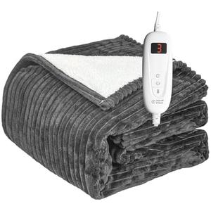 Tefici Heated Blanket Full Size Electric Blanket Throw, Soft Flannel to Sherpa, 6 Levels Fast Heating, 1-9 Hours Auto Off, Machine Washable, ETL&FCC Certified Grey, 72X84 inches