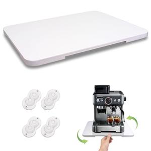 Appliance Slider 360° Rolling Tray for Coffee Maker - Bamboo Countertop Sliding Tray for Kitchen Appliances Espresso Machine Accessories Coffee Pot Counter Sliders Mat with Wheels (15.7"×13") - White