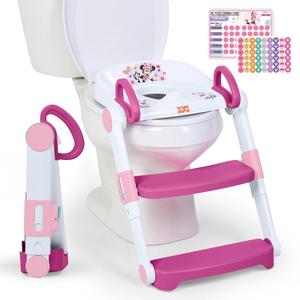 Disney Minnie Mouse Foldaway Ladder Potty Seat by Bright Starts, Toddler Toilet Training Seat with Step Stool & Handles, Easy-Fold Design for Storage, 18M - Up to 50 lbs
