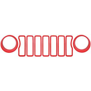 9PCS Front Grille Inserts & Headlight Cover Compatible with (2024-2026) Jeep Wrangler JL/Gladiator JT, Not For Sport, Sport S and Mojave (Red, 2024+ JL/JT)