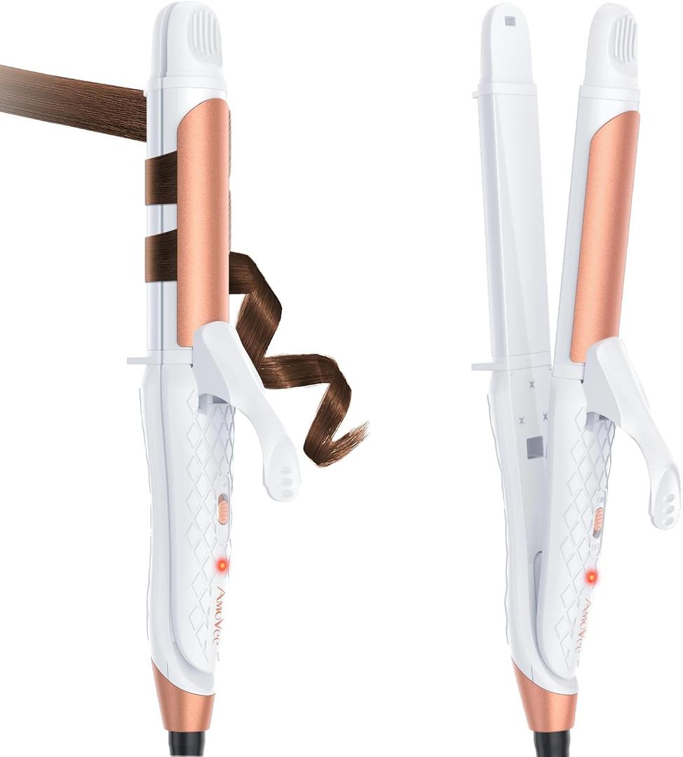 Dual Voltage Curling Iron 2-in-1 Curling Iron 1 Inch,(100V~240V) Dual Voltage Hair Straightener Travel Curling IRO n European Flat Iron (White)