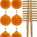 6Pcs Large Velvet Christmas Ball Ornaments 4" Copper Orange Flocked Ornaments Set for Christmas Tree with 10Pcs Velvet Bows Shatterproof Xmas Hanging Decorations for Home Fall Tankgiving Holiday Dcor