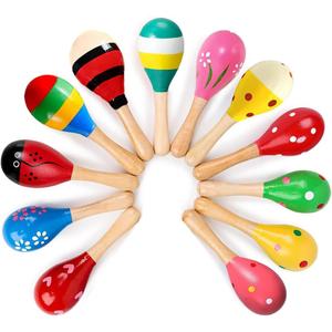 Mydio 12 Pack 4.5" Wooden Fiesta Maracas Assorted Color and Design,Pack of 12