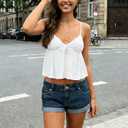 Women's Y2K Babydoll Cami Top Sleeveless V Neck Tie Front Crop Top Ruffle Hem Peplum Tank Shirt Going Out Camisole (White, S)