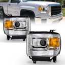 AS Headlight Assembly for 14 15 16 17 18 GMC Sierra 1500HD/ 2015-2019 GMC Sierra 2500HD/ 3500HD Base/Denali/SLE/SLT Headlights Without LED Daytime Running lights with Chrome Housing Amber Reflector