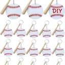 Taiyin 18 Set Large Size Baseball Softball Acrylic Keychain Bulk for Sublimation Vinyl Sticker DIY Softball Bag Tag(White, Baseball)