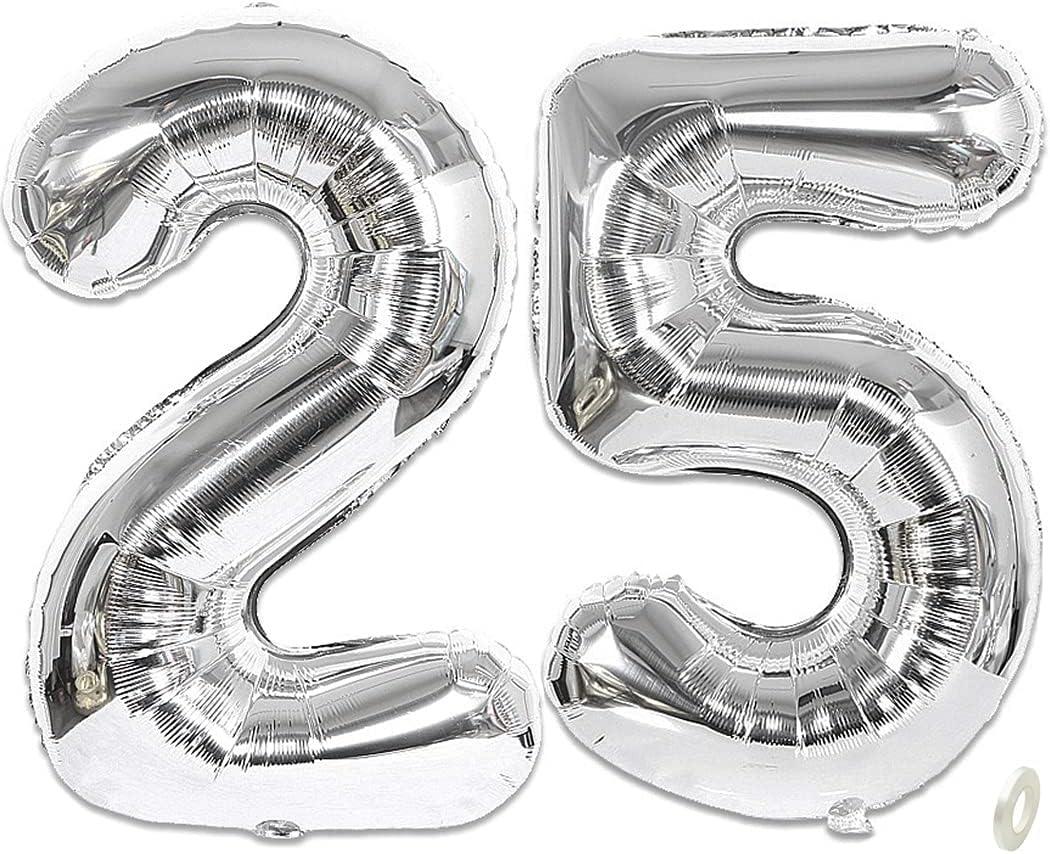 Silver Number Balloons Large Foil Mylar Balloons 40 Inch Giant Jumbo Number Balloons for Birthday Party Decorations – Silver 25 2-Pack