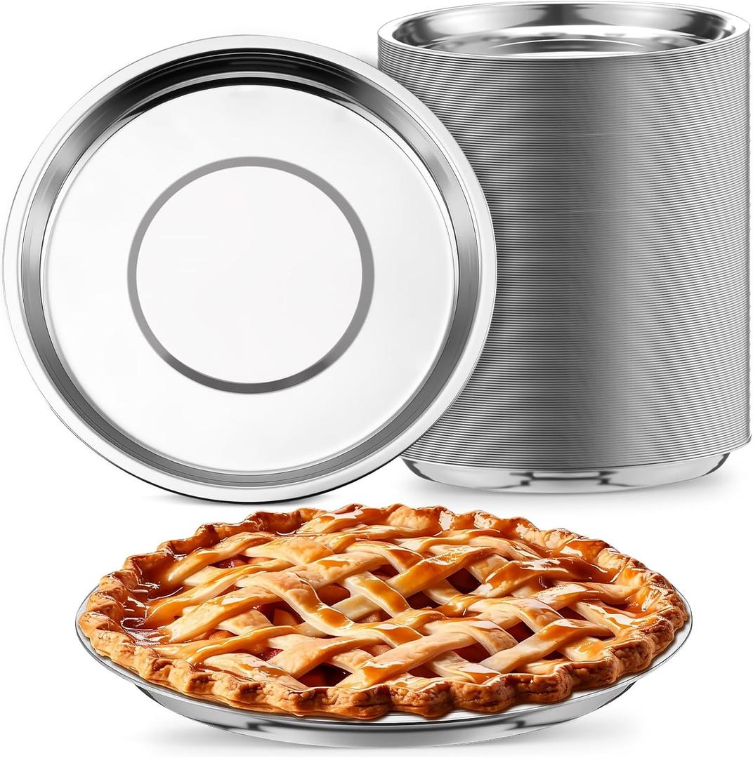 Yiyiring 20 Pack 9 Inch Metal Pie Pan Plate Aluminum Steel Pie Tins Bulk Reusable Pizza Pan Weight Steel Standard Version Bakeware Even Heating for Kitchen Pizza Snack Cake