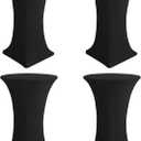 Cocktail Table Covers-Spandex Round High Top Table Cloths 4 Pack 32x43 Inch-Black Stretch Fitted Bar Tall Tablecloth for Pub Bistro Highboy Party Event Banquet Height Folding Satnding Tables